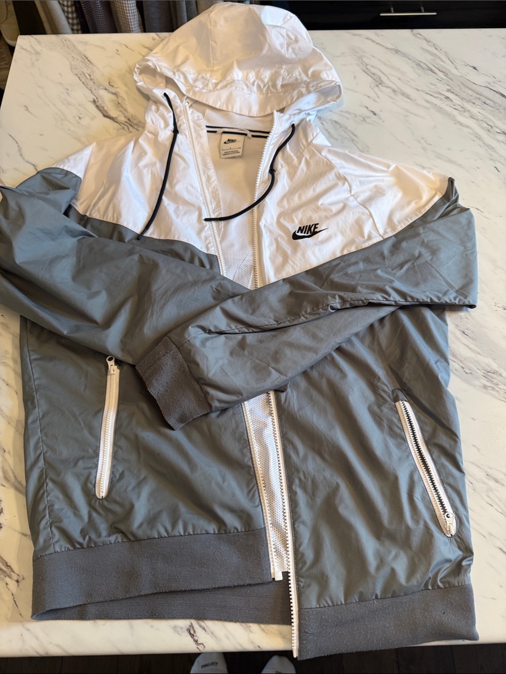 Nike Hooded Windbreaker Jacket in White and Gray